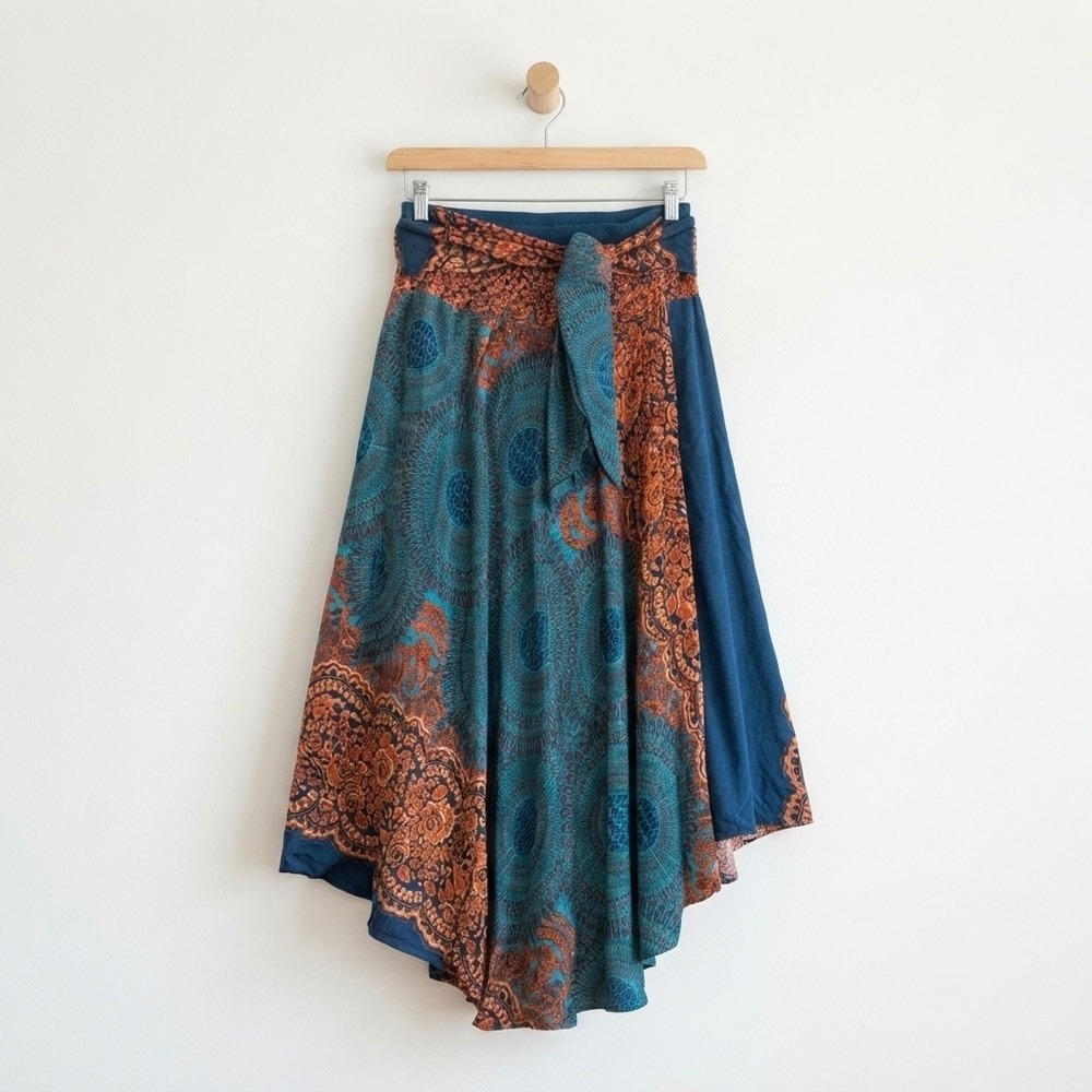 Bangkok Pants Plus Boho‎ Festival Mandala Print Smocked Waist Asymmetrical Skirt
